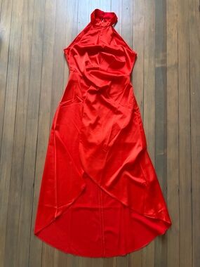 NWT asos Orange/Red Halter and backless High-Low Satin Dress size 6